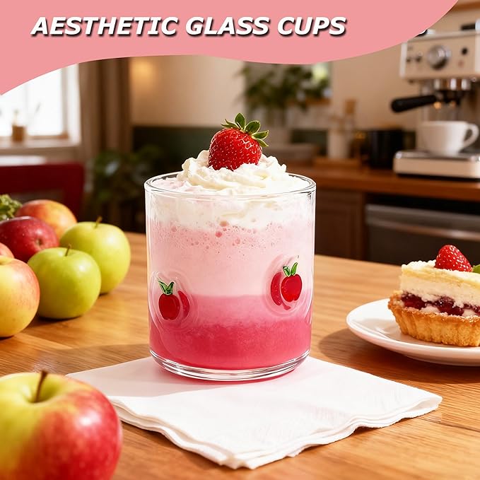 14 Ounce Icon Juice Glasses, Aesthetic Cocktail & Old Fashioned Drinking Glasses, Iconic Clear Glass Cups for Women, Sister, Friend & Party Gifts (Apple)