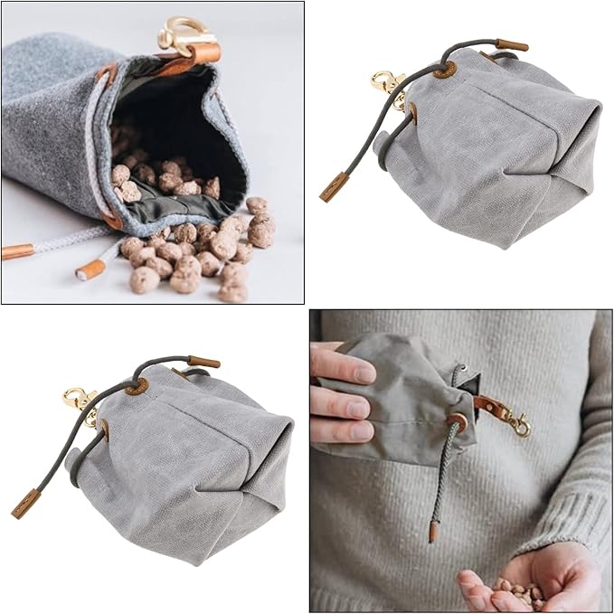 Create idea Dog Treat Pouch Cleanable Dog Treat Training Bag with Clip and Drawstring Pet Snack Bag Food Storage for Dog Training Outdoor Activities Walking Grey