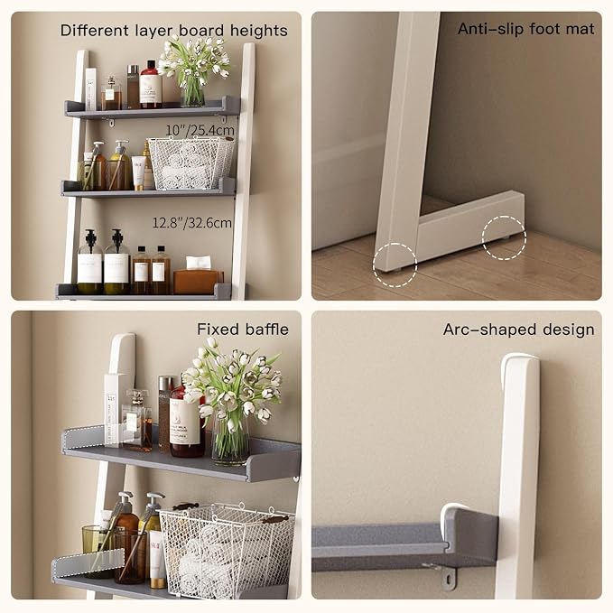 Solid Bamboo Toilet Shelf,3 Tier Bathroom Shelf with Anti-Slip Base | Solid bamboo over the toilet storage – naturally moisture-resistant for bathrooms, built for long-lasting durability