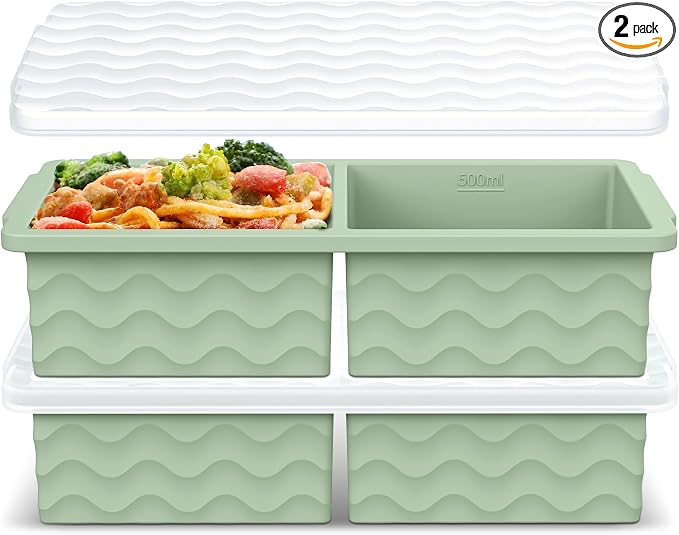 Aopigavi Silicone Freezer Tray with Lid – 2-Cup Soup Freezer Container Molds, Large Ice Cube Trays for Freezing Soup, Sauce & Broth, Meal Prep & Food Storage – Oven & Dishwasher Safe, 2-Pack