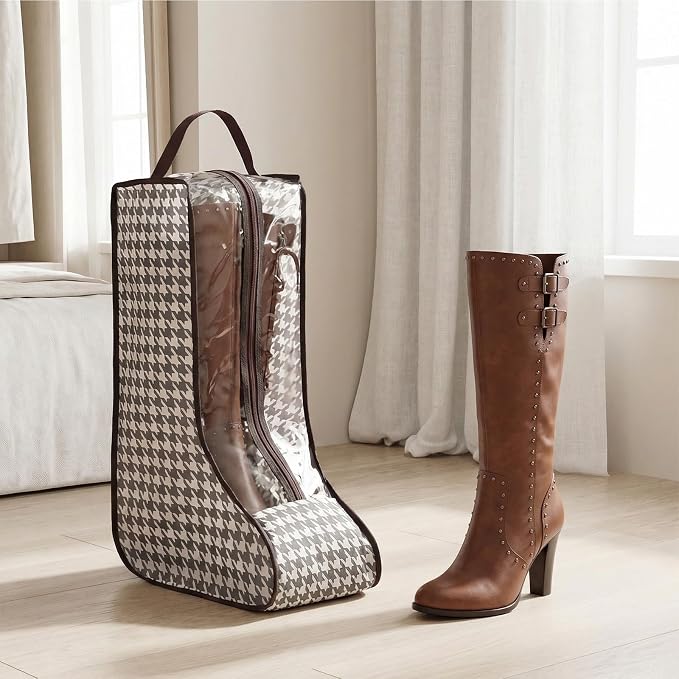 4 Pcs Boot Bags with Handles for Cowboy Boots Houndstooth Shoe Dust Proof | Boot Storage Organizer Tall Boots, Travel Shoes Organizer for Packing, Daily Use, Home Closet Organization