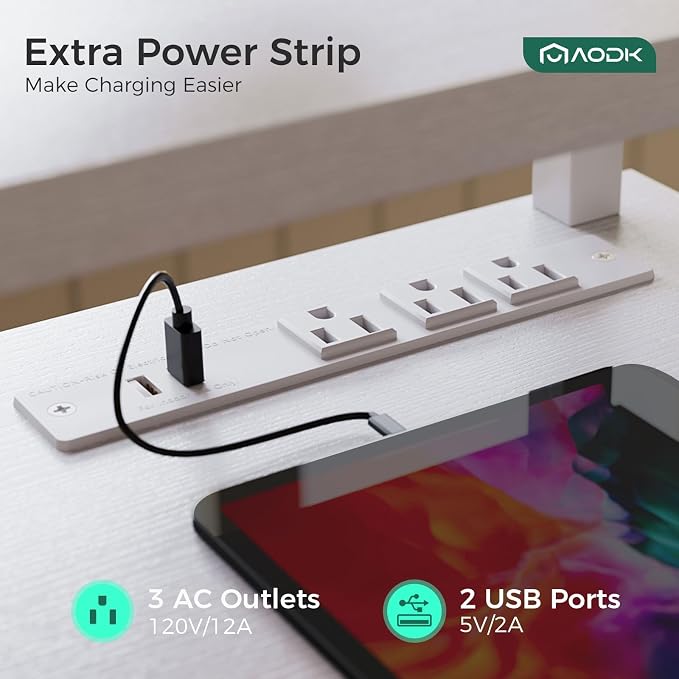 AODK 55 Inch Electric Standing Desk with Drawers & Keyboard Tray, White | 3 Outlets & 2 USB Ports, 20-Mode LED Lights, Monitor Stand, Cable Management Tray, 3 Memory Heights, 29.9"-46.1" in Range