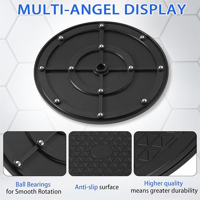 12 Inch Lazy Susan Turntable Organizer, Eichzer Premium Heavy Duty Black Rotating Swivel Stand with Steel Ball Bearings for Model/Rotating Plants/Crafts Stand/TV/Monitor/Laptop (360˚ Rotation)