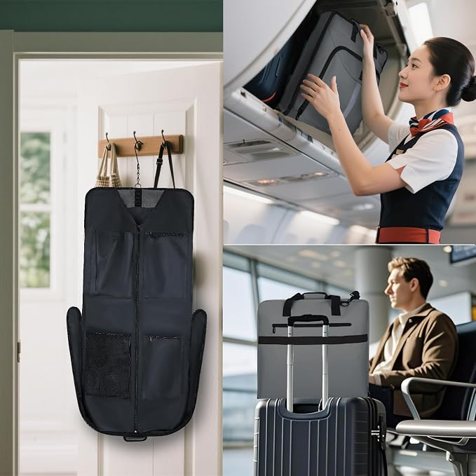 Goloni Garment Bag For Men Women Travel & Business,Hanging Clothes & Multiple Compartment,Waterproof Foldable Suit Bag Grey