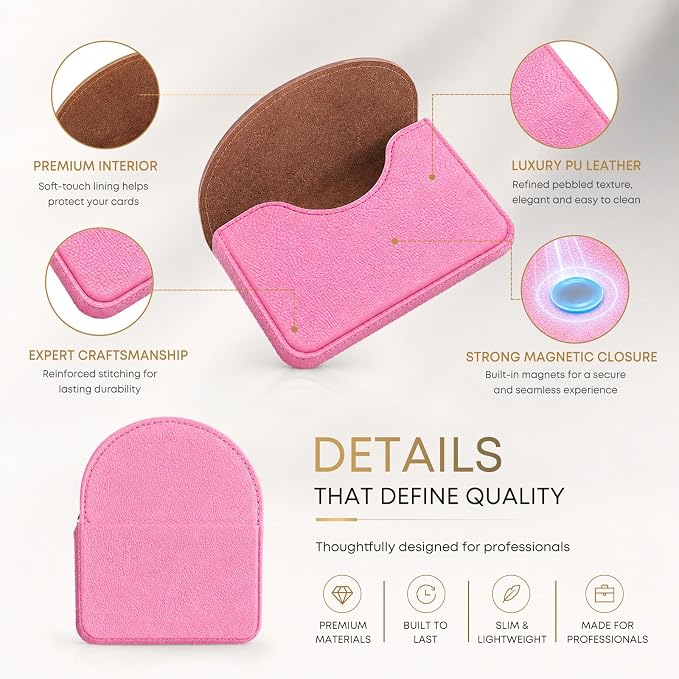 Business Card Holder，PU Leather Business Card Case Wallet Pink | Pocket Travel Name Card Case for Men and Women Gift，Portable Magnetic Business Card Carrier for Purse