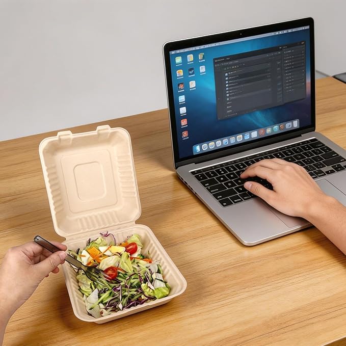 Aricsen Compostable 1 Compartment 50 Pack 8×9 Inch Takeout Lunch Box Containers with Lid To Go Take Out Clamshell for Food, Disposable Eco-Friendly Biodegradable Bagasse, PFAS-Free, Brown