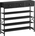 Shoe Rack, 5 Tier Shoe Organizer with 3 Drawers, Metal Shoe Storage for 24-30 Pairs of Shoes with Fabric Shelves and Wooden Top, Narrow Shoe Shelf for Closet Entryway Black