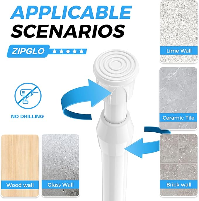 Spring Tension Curtain Rods 17-28 Inch White 2 Pack | No-drill & tool-free setup. Fits windows, kitchens, doorways. Rust-resistant, great for light curtains.