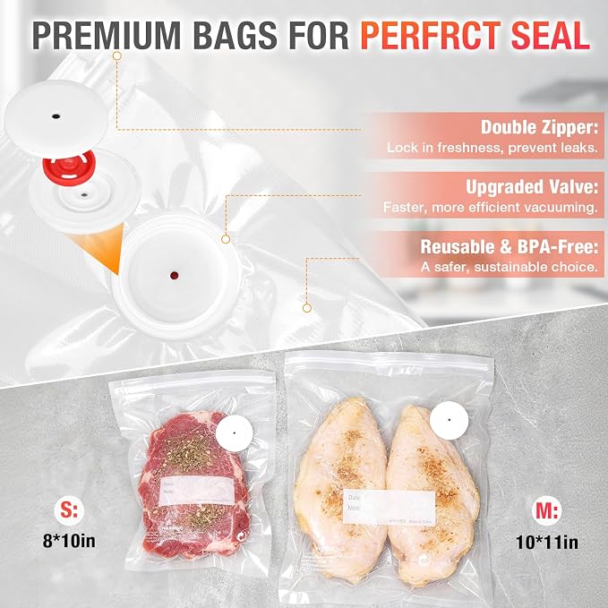 Compact Vacuum Sealer for Food, Handheld Vacuum Sealer Machine with 30 Reusable Bags + 3 Vacuum Containers, Portable Automatic Food Sealer for Freezer Storage, Travel, Camping