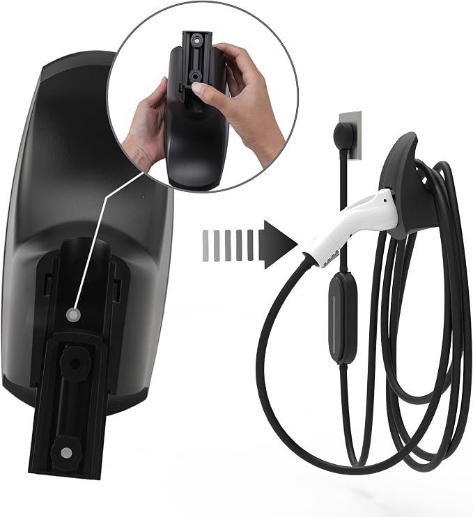 SEVEN SPARTA EV Charging Cable Holder Wall Mount for J1772 Charger, Black | Nozzle Holster, Cable Organizer for Save Garage Space, For J1772 Electric Vehicle Charging Connector