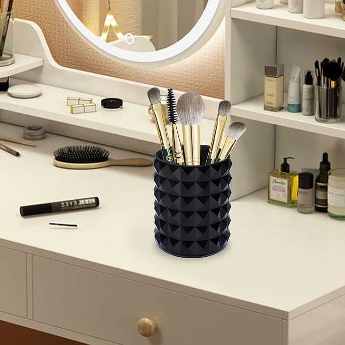 Acrylic Makeup Brush Holder, Brush Organizer, Vanity Accessories | Black Make Up Brush Holder Organizer, Round Cosmetic Storage Cup Pen Holder for Desk Vanity, Marker Organizer Office Supplies