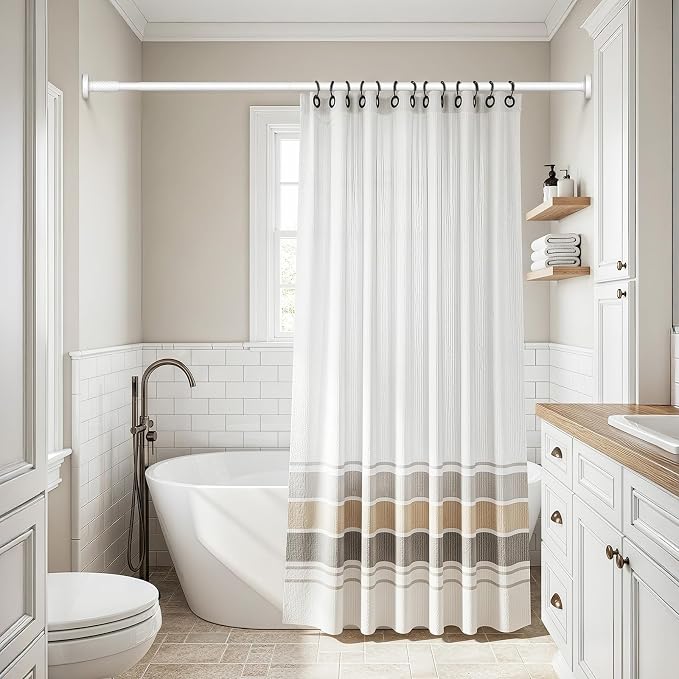 Tension Curtain Rod 32-76Inch Adjustable Shower Rod White Tension Rod Spring Curtain Rods no Drilling Shower Rods for Bathroom,Windows,Closets,Doorway