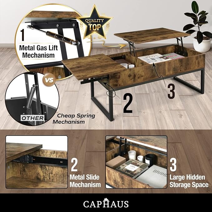CAPHAUS Lift Top Coffee Table w/Sliding Drawer, Rising Tabletop Coffee Table w/Hidden Storage & Sliding Drawer, Storage Coffee Table w/Lift & Sliding Tabletop for Living Room, 41" Espresso