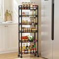 6 Tier Slim Storage Cart, Narrow Rolling Cart with Wheels, 6in(W) | Narrow Mobile Utility Shelf Unit Organizer for Kitchen, Bathroom, Laundry Room, Living Room, Small Places, Black