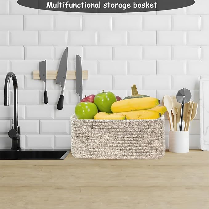 COMFY-HOMI 11.5"x7.5"x4.7" Storage Baskets for Organizing | Cotton Rope Woven Basket | Toy Storage Bin Box | Basket for Shelves, Closet Organizer Bin, Decorative Closet Shelf, 1 Pack