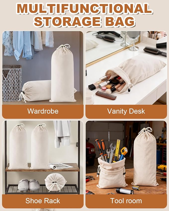 6 Pcs Single Shoe Bags for Travel, Dust Velvet Bags, Beige, 17.3x8.6 Inch | Washable & Reusable Travel Shoe Bags, Dustproof Shoe Bags with Drawstring Closure, Suitable for Travel, Home Storage