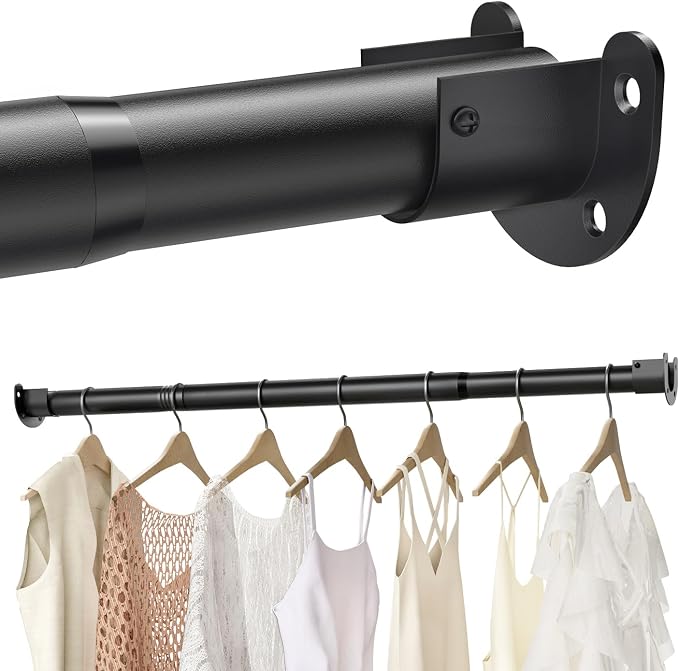 Closet Rods for Hanging Clothes, 16 to 60 Inch Stepless Adjustable Closet Rod, Heavy Duty 1.3 Inch Closet Hanging Rod for Closet Wardrobes Laundry RV, 1 Packs