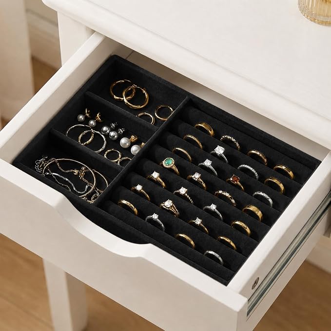 Jewelry Box Insert Organizer for Drawer, Stackable Trays Velvet Jewelry Drawer Inserts, Ring Earring Stud Necklace Holder Display Storage Case(Black, 8.3 x 4.9in)