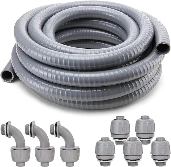 DWALE Liquid-Tight Conduit and Connector Kit,Flexible Non Metallic Liquid Tight Electrical Conduit,3/4inch 100ft Electrical Conduit Kit,with 5 Straight and 3 Angle Fittings Included,3/4 in. Dia