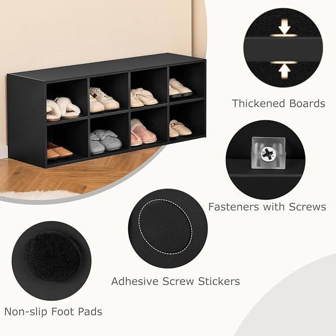 Tangkula 8 Cubbies Shoe Storage Bench, Shoe Organizer with 500 LBS Weight Capacity, Cubby Shoe Rack Storage Cabinet for Entryway, Hallway, Living Room and Bedroom (Black)