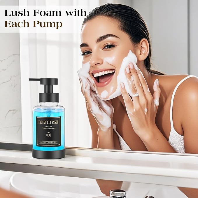 Luxspire Foaming Soap Dispenser, Glass Foam Pump Soap Dispenser, Non-Slip Hand Soap Bottle with 5 Waterproof Labels, 15 Oz Refillable Liquid Soap Bottle for Bathroom & Kitchen, Clear, 1 Pack