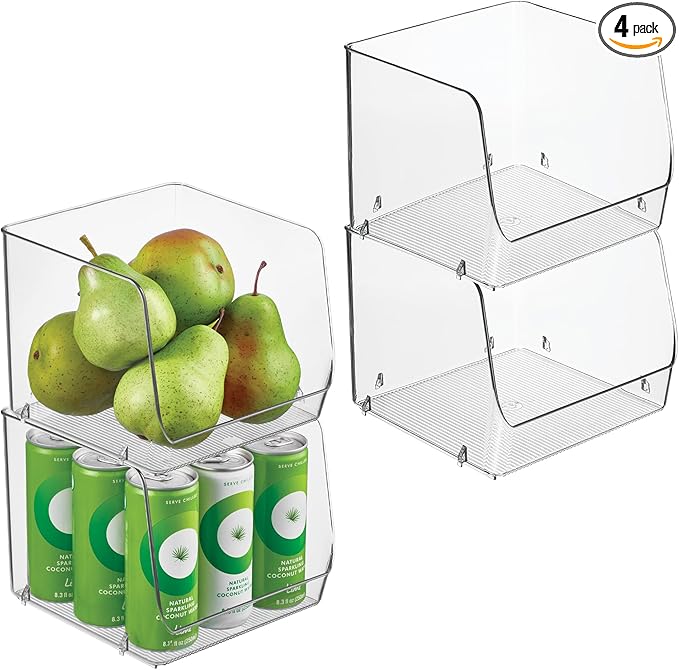 iDesign Open-Front Storage Bin for Kitchen, Bathroom, or Home Office, Set of 4, Clear, Made in USA