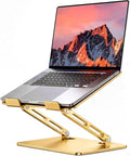 LOXP Aluminum Laptop Stand, Adjustable Laptop Stand for Desk Foldable | Portable Laptop Riser, Ergonomic Computer Notebook Holder for Desk, Office Desk Accessories (10-15.6'') - Gold