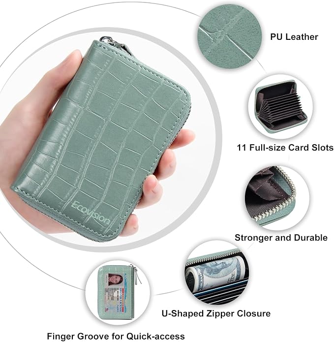 Credit Card Wallet, RFID Card Case Wallet, Zipper Card Cases Holder for Men Women, RFID Blocking, KeyChain Wallet, Compact Size Card Organizer Case for Women