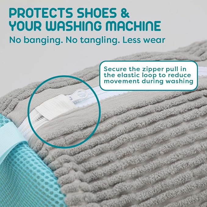 ZENO Shoe Washing Machine Bag - 2pcs - Laundry Shoe Bag for Washer and Dryer - 2pc Reusable Sneaker Cleaning Sack for All type of Tennis - Reinforced Zipper, 360° Deep Cleaning (Gray)