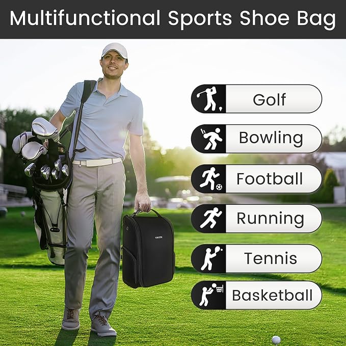 YOREPEK Golf Shoe Bag Men, Golf Accessories Bag with 3 Pockets for Socks | Designed with a Buckle Top Carry Handle, Zippered Sport Shoe Carrier Bags with Ventilation, Golf Gifts for Men