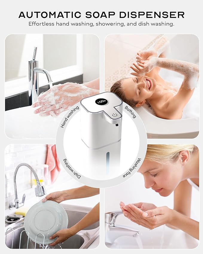 Automatic Soap Dispenser Touchless, 6-Level Adjustable,13.5oz/400ml Rechargeabled Wall Mounted Smart for Bathroom and Kitchen Dish Soap,White