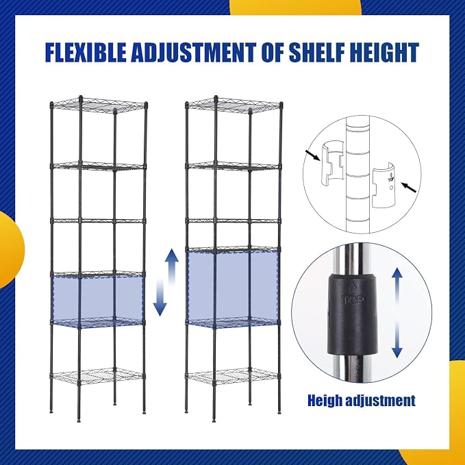 Meet perfect 5-Tier Metal Storage Shelving Unit, 47.6" H x 16.7" W x 11.8" D Adjustable Wire Shelf Organizer, 750 lbs Max Load Heavy Duty Standing Rack for Kitchen, Pantry, Garage, Office