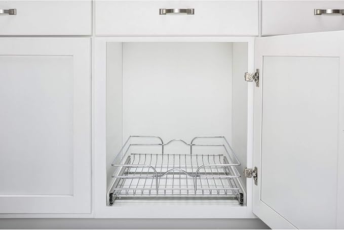 Rev-A-Shelf Steel Wire Pullout Drawer Organizer Shelf for Kitchen Cabinets, Slide Out Storage Basket, Min Opening Width of 20.5", 21" x 20", 5WB1-2120CR-1