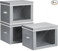 Homsorout Collapsible Storage Bins with Lids - Stackable Storage Containers with Window, 15.7 Inch Fabric Organizing Bins for Closet, Home & Office Organization Baskets, Grey, 3 Pack