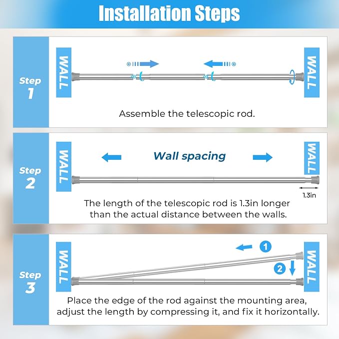 Spring Tension Curtain Rods 17-28 Inch Silver 2 Pack | No-drill & tool-free setup. Fits windows, kitchens, doorways. Rust-resistant, great for light curtains.