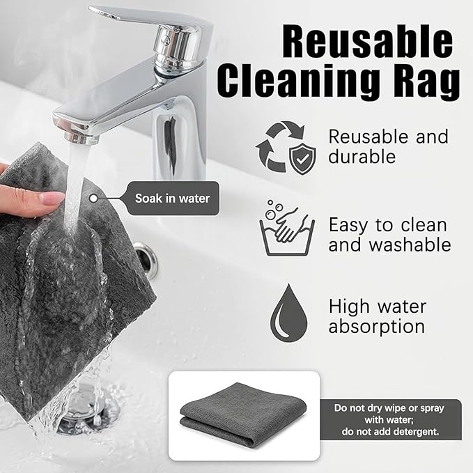 Magic Cleaning Cloth,Thickened Magic Cleaning Cloth,Reusable Microfiber Lint-Free Cloths for Kitchen, Windows, Glass, Mirror, Car, Gray (11.8×15.8in,10)