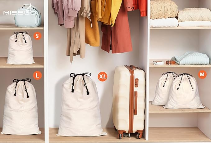 MISSLO Cotton Breathable Dust-proof Drawstring Storage Pouch Bag (Pack 3 XL)