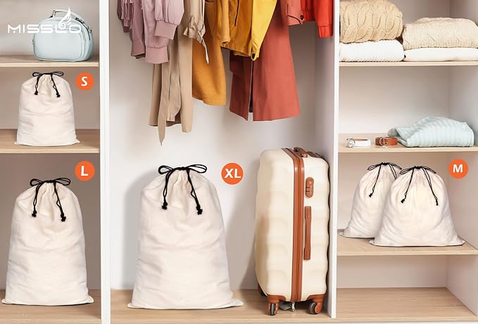 MISSLO Cotton Breathable Dust-proof Drawstring Storage Pouch Bag (Pack 3 L)