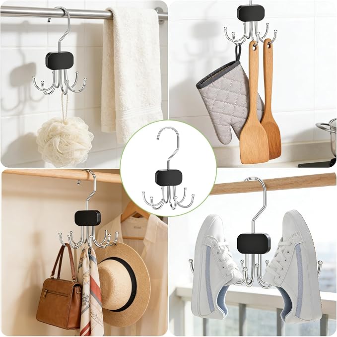 Belt Organizer for Closet, 6-Hook Tie Rack, Scarf & Hat Hanger, Heavy Duty Multifunctional Hanging Organizer for Purses, Bras, Tank Tops, Belts and Accessories (1)