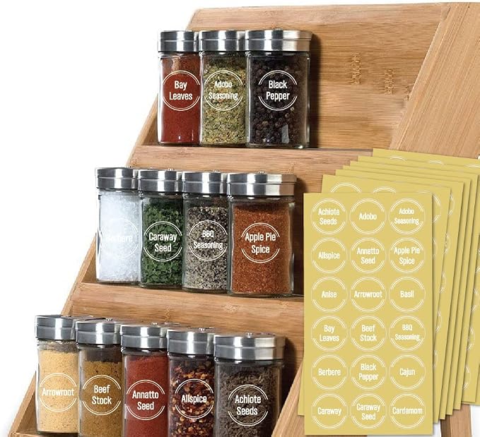 144 Pcs Transparent Spice Labels, Numbers for Jar Organization, Food Labels Waterproof Kitchen Seasoning Names Label, Preprinted White Letters Pantry Stickers (Transparent)
