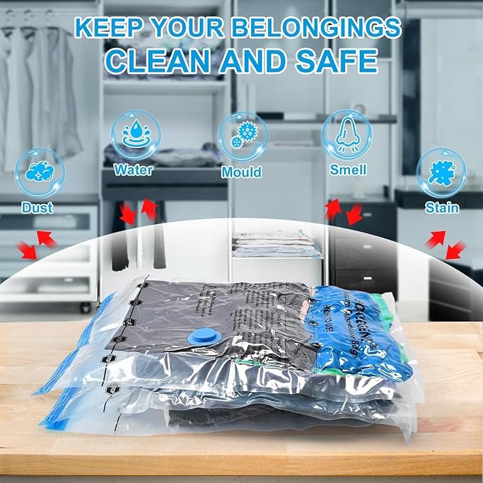 BoxLegend Vacuum Bag 6 Pieces, 3L*80x60cm +3S*60x40cm,Vacuum Storage Bag Travel Vacuum Reusable Garment Bag for Clothing Duvets Bed Wash Pillow Wool Blankets