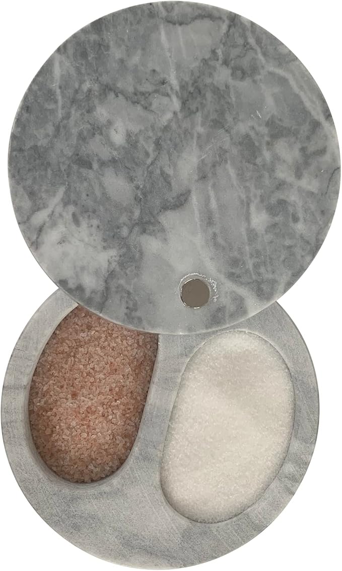 Fox Run White Marble Double Salt Cellar, 4” x 4” x 2.5”