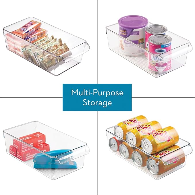 iDesign Fridge Storage Bin with Handle, Set of 4, Clear | Fridge Tray for Meats and Cheeses