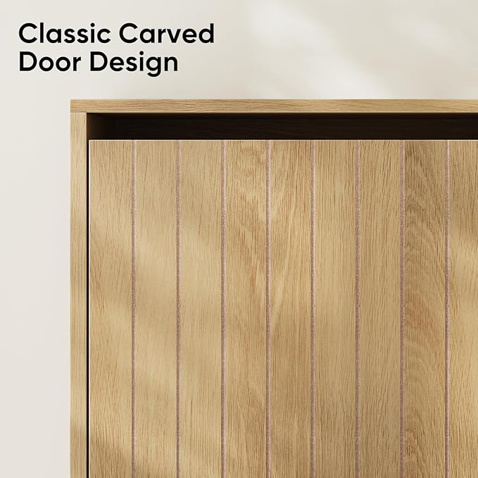 Shoe Storage Cabinet with Vertical Groove Doors 3 Flip Drawers, Narrow Shoe Cabinet Storage for Entryway, Shoe Organizer Cabinet, Slim Shoe Rack Cabinet (Oak)