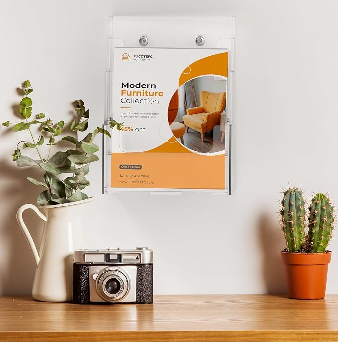 FUCDTEFC Acrylic Brochure Holder 8.5x11, Clear 3 Tier Magazine Holder Brochure Display Stand with Removable Divider for 4 x9 Inch Literature Pamphlet Flyer Holder for Wall Mount or Countertop