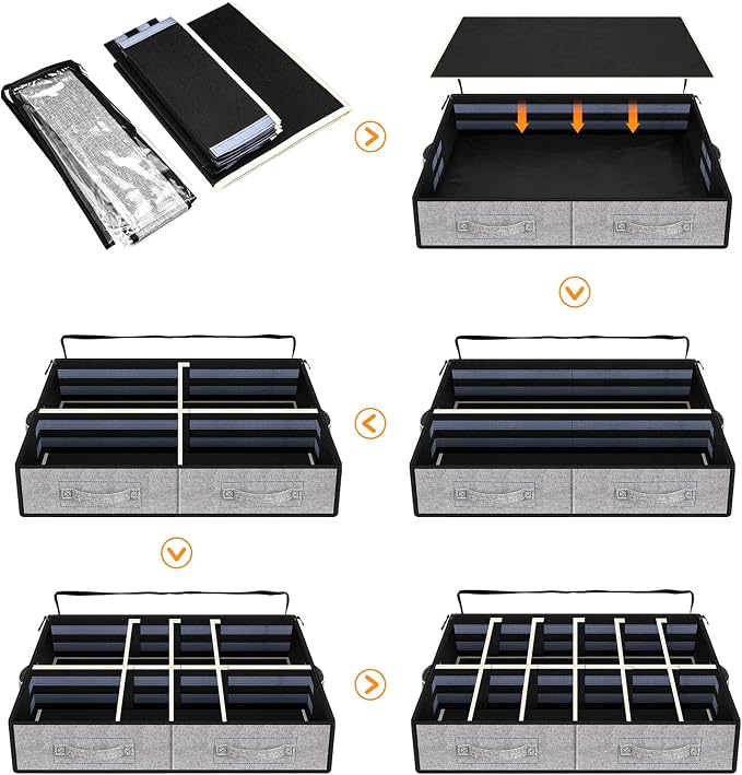 Under Bed Shoe Storage Organizer, Set of 2, Underbed Shoes Container with Adjustable Dividers, Fits 24 Pairs, Gray