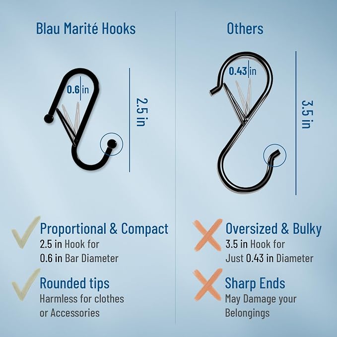 10-Pack Metal S Hooks for Hanging – Heavy-Duty S-Shaped Hooks with Safety Buckle – Fits Bars up to 0.6 In – Anti-Drop Hook for Kitchen, Pot Racks & Towel Bars – Silver (Small)