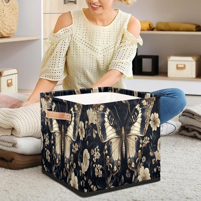 TropicalLife Flowers And Butterfly Storage Cube, 13 Inch Fabric Cube Storage Organizer Bin for Shelves Clothes, Decorative Foldable Storage Boxes