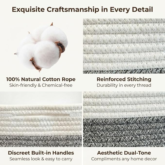 Large Shallow Basket, 15"x11"x5.1", Baskets for Organizing 2 Pack | Shallow Storage Basket for Organizing, Shelves, Living Room, Nursery, Bathroom, Cotton Rope Basket Organizer, Small Baskets