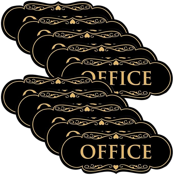 All Quality Designer Office Sign | Easy Installation - Black/Gold - Medium (10 Pack)